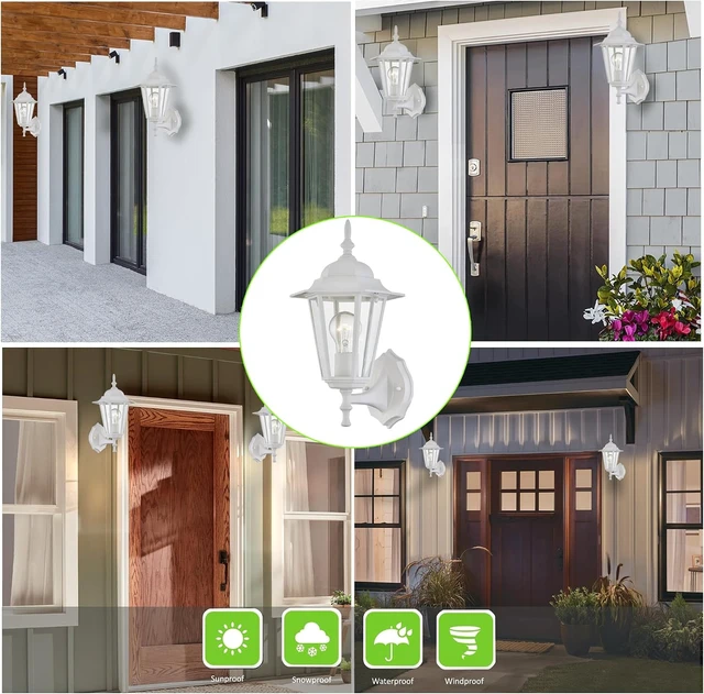Alt view image 6 of 7 - WISBEAM White Outdoor Wall Lantern, Outdoor Wall Sconce for House Porch Lighting Fixture, E26 Base 60W Max, Metal Housing Plus Glass, Wet Location Rated, ETL Qualified, Bulbs not Included