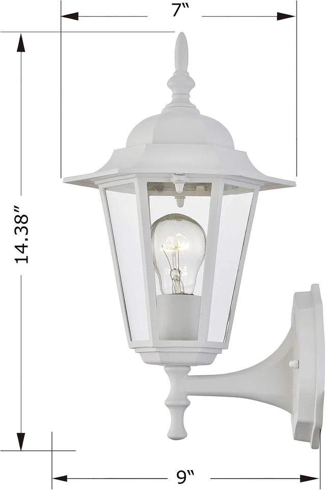 Alt view image 7 of 7 - WISBEAM White Outdoor Wall Lantern, Outdoor Wall Sconce for House Porch Lighting Fixture, E26 Base 60W Max, Metal Housing Plus Glass, Wet Location Rated, ETL Qualified, Bulbs not Included