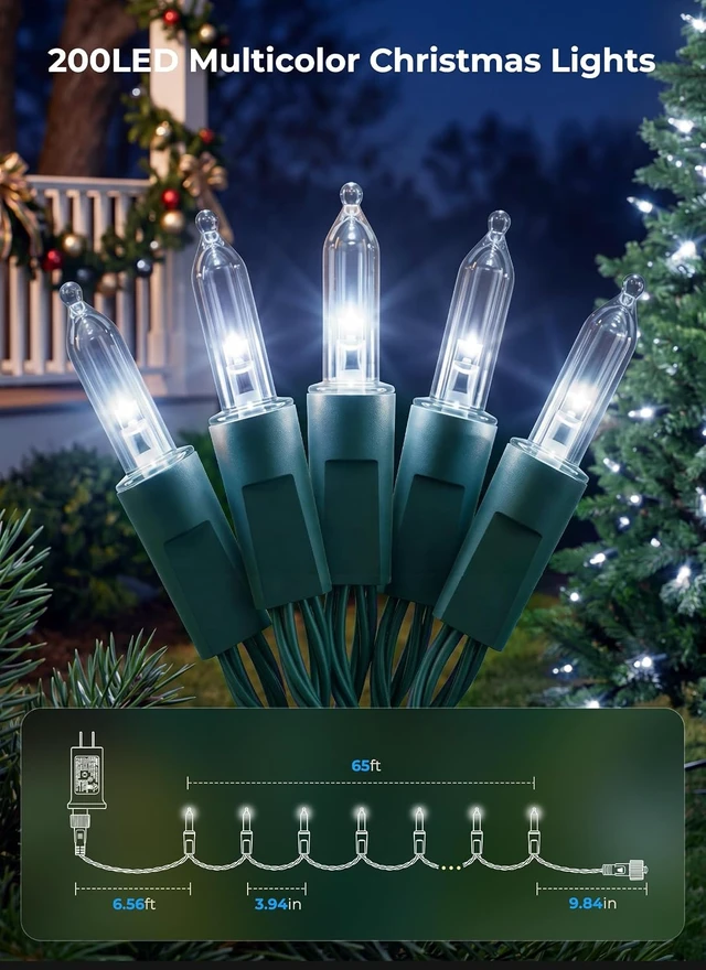 Alt view image 6 of 7 - Brightown Cool White Christmas Lights, 65FT 200 Count LED String Lights