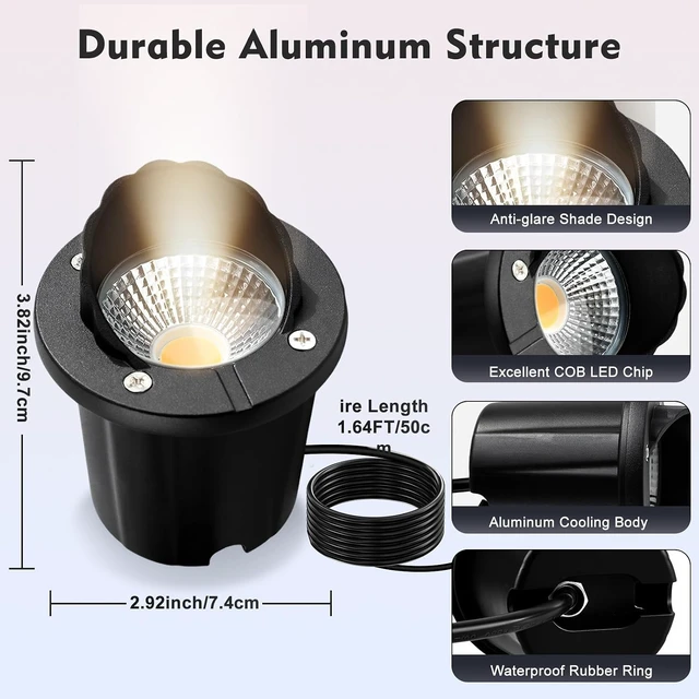 Alt view image 2 of 7 - SMY Lighting 12W Well Lights Landscape LED In Ground Outdoor, Shielded Top Low Voltage 12-24V AC/DC,IP67 Waterproof Aluminum in-Grade Up Lighting for Trees Pathway Garden Yard Fence Deck Black 12Pack