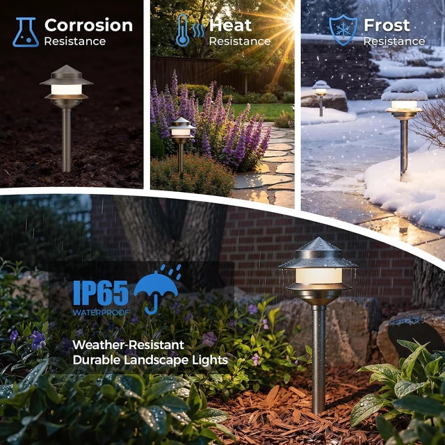 Alt view image 5 of 7 - Gardencoin Pagoda Solid Brass Low Voltage Landscape Pathway Lights, 12V LED Heavy Duty Path Lighting Outdoor Wired, Waterproof Antique Bronze Walkway Lights, 6 Pack Without G4 Bulb