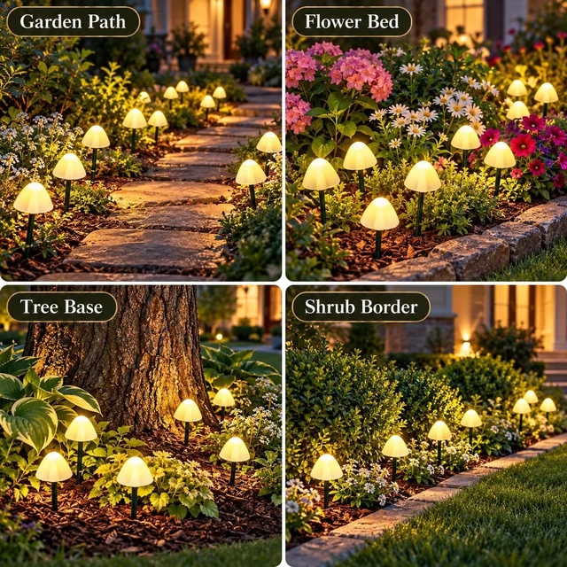 Alt view image 2 of 7 - OZS 2-PK 32LED 55FT Mushroom Solar Garden Lights Outdoor, Warm White