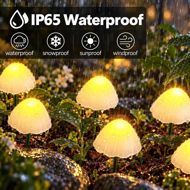 Alt view image 3 of 7 - OZS 2-PK 32LED 55FT Mushroom Solar Garden Lights Outdoor, Warm White