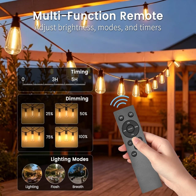 Alt view image 5 of 7 - 50FT Solar String Lights, Dimmable Remote, Outdoor Waterproof