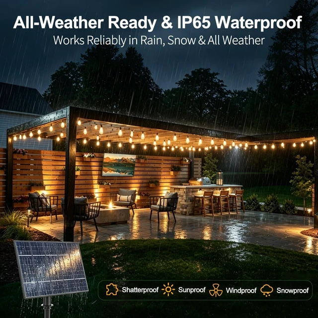 Alt view image 6 of 7 - 50FT Solar String Lights, Dimmable Remote, Outdoor Waterproof