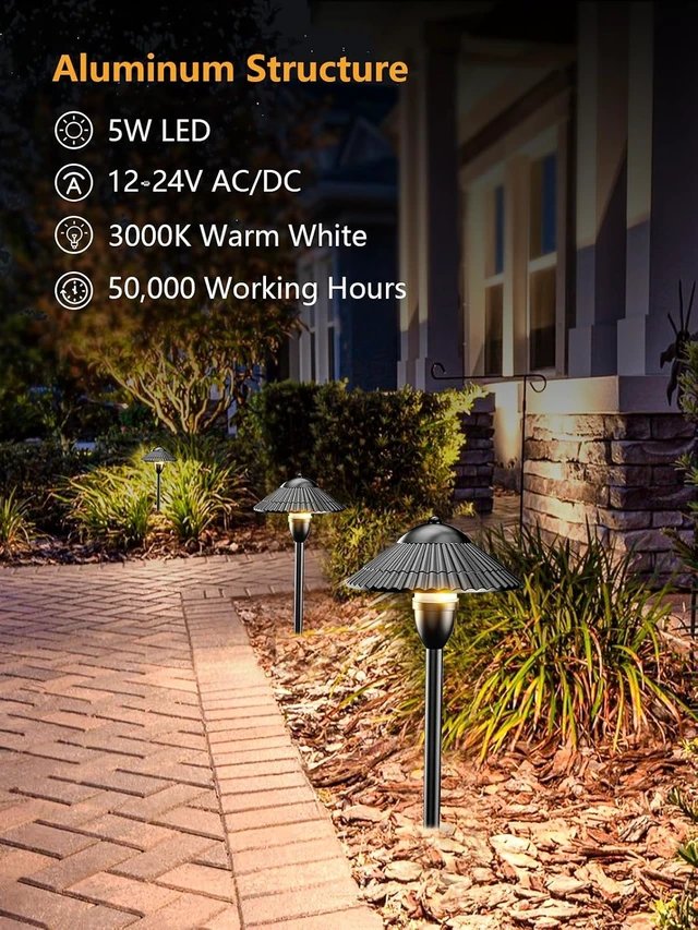 Alt view image 4 of 7 - ZUCKEO Low Voltage Landscape Lighting LED Pathway Lights, 5W Landscape Path Lights 3000K Warm White 12-24V, Outdoor IP66 Ground Light for Garden, Walkway, Yard (12-Pack with Connector)
