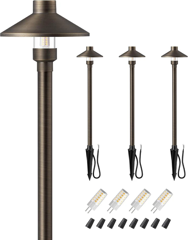 Main image of EDISHINE Solid Brass Low Voltage Landscape Lighting with G4 Bulbs 4 Pack