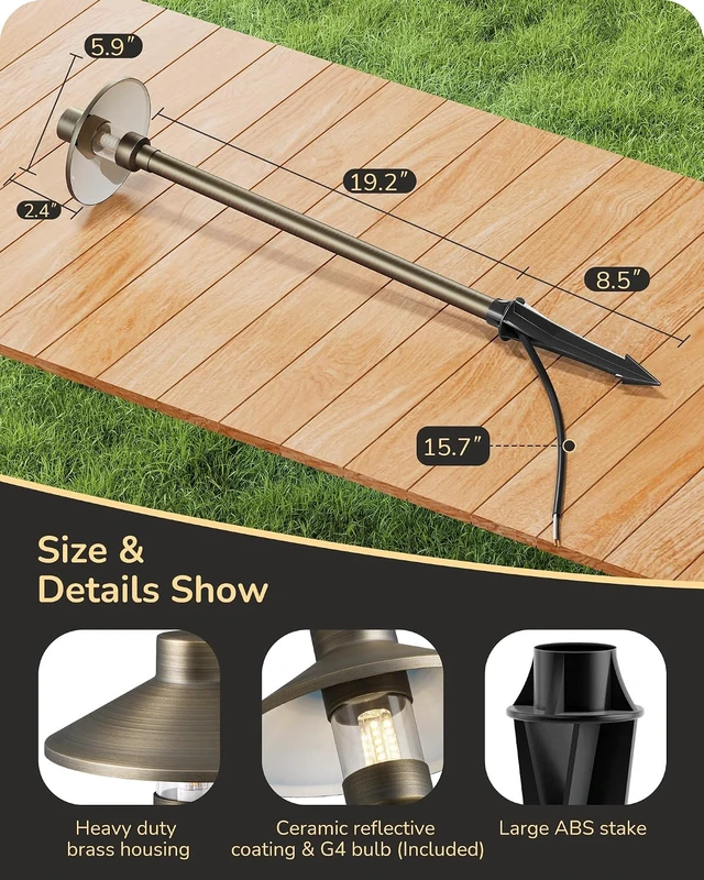 Alt view image 3 of 7 - EDISHINE Solid Brass Low Voltage Landscape Lighting with G4 Bulbs 4 Pack