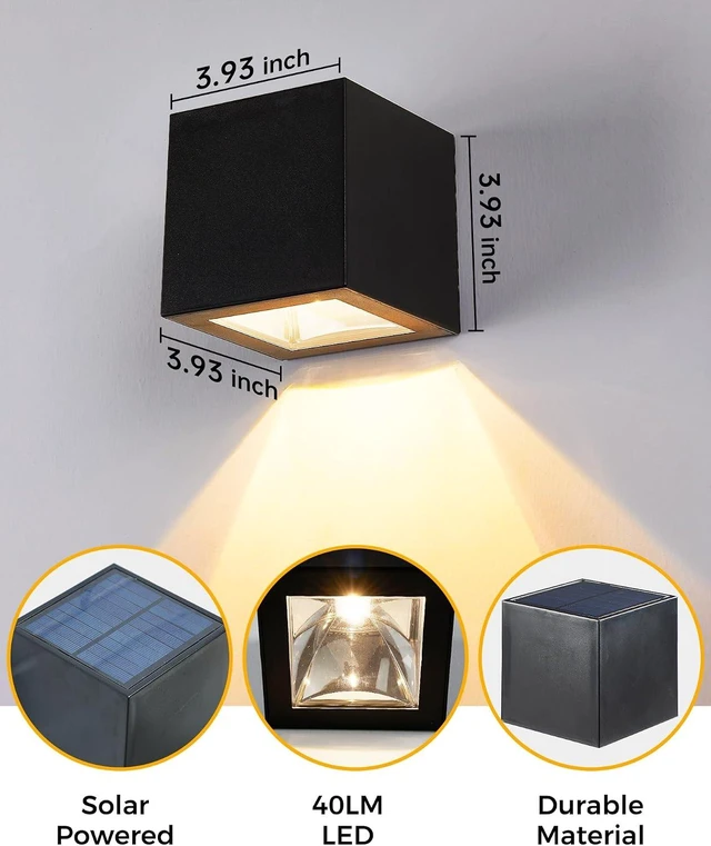 Alt view image 4 of 7 - LUHLEE Solar Wall Lights Outdoor,Square Modern Solar Wall Sconce IP65 Waterproof Down Lighting Outdoor Lights for House,Porch,Garden,Yard, Patio,Fence Decor