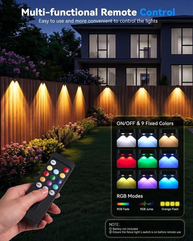 Alt view image 2 of 7 - Fence Lights Solar Powered with Remote 16 Pack, 60 Lumen 9 Fixed Colors