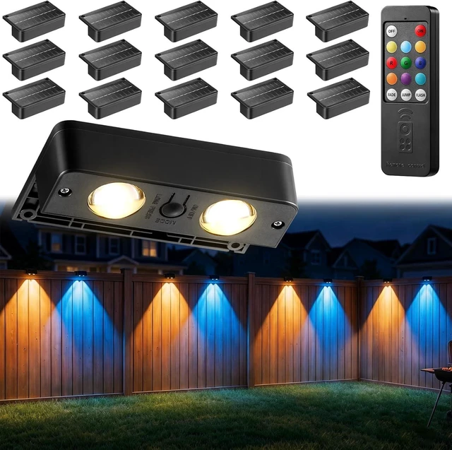 Main image of Fence Lights Solar Powered with Remote 16 Pack, 60 Lumen 9 Fixed Colors