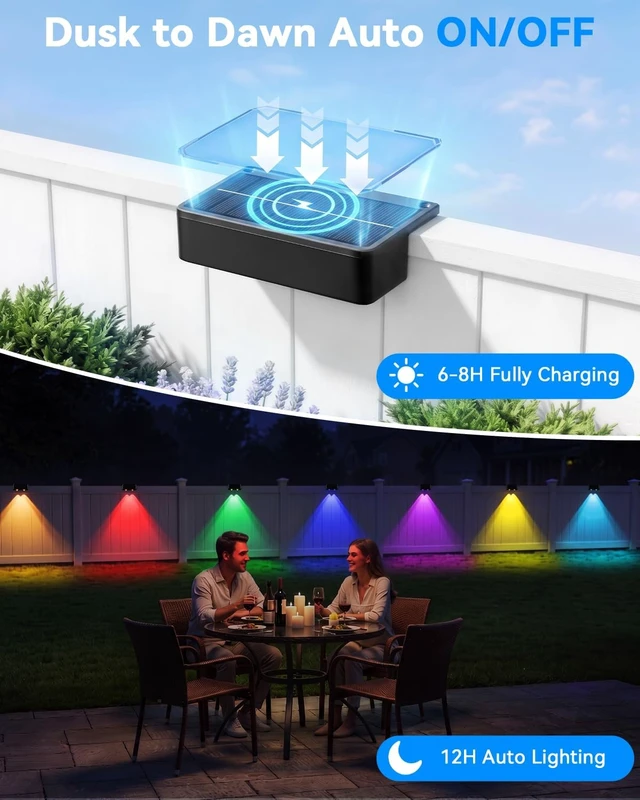 Alt view image 5 of 7 - Fence Lights Solar Powered with Remote 16 Pack, 60 Lumen 9 Fixed Colors