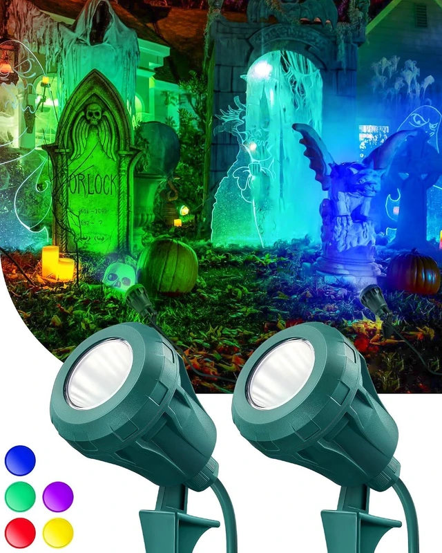 Main image of SURAIELEC Halloween Spotlights Outdoor, 800LM, 5 Lenses, ETL Listed, 2 Pack