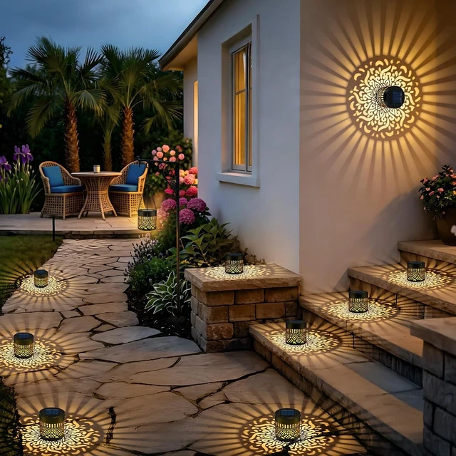 Alt view image 7 of 7 - 4 Pack Solar Fence Lights Outdoor, Metal Solar Powered Wall Deck Step Light