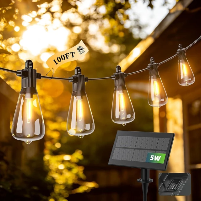 Main image of FOOMAN 100FT Solar String Lights Outdoor Waterproof IP65 with USB-Charging
