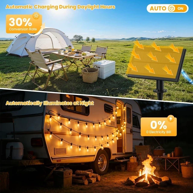 Alt view image 5 of 7 - FOOMAN 100FT Solar String Lights Outdoor Waterproof IP65 with USB-Charging