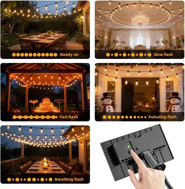 Alt view image 7 of 7 - FOOMAN 100FT Solar String Lights Outdoor Waterproof IP65 with USB-Charging