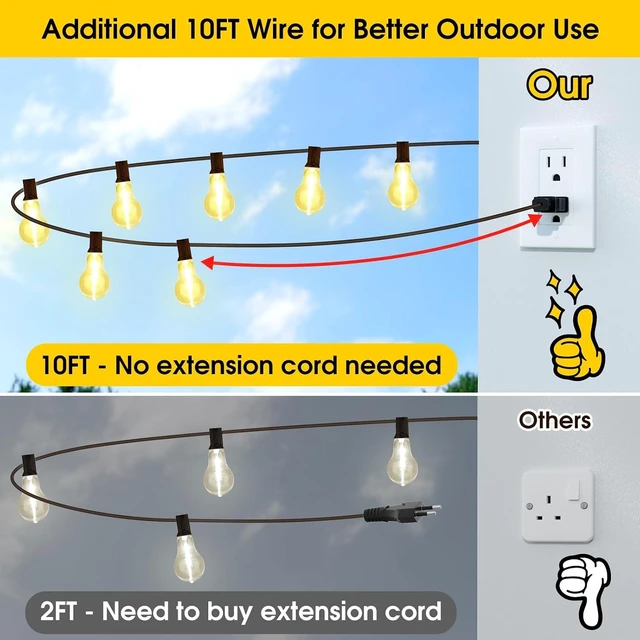 Alt view image 2 of 7 - Larkvue 100FT Outdoor String Lights, Patio Light with 32 A39 Bulbs, Black