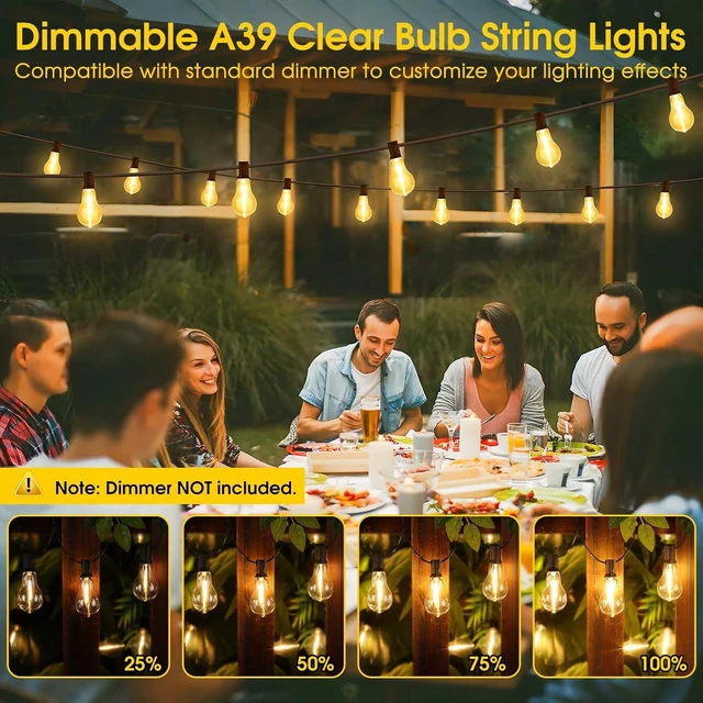 Alt view image 4 of 7 - Larkvue 100FT Outdoor String Lights, Patio Light with 32 A39 Bulbs, Black
