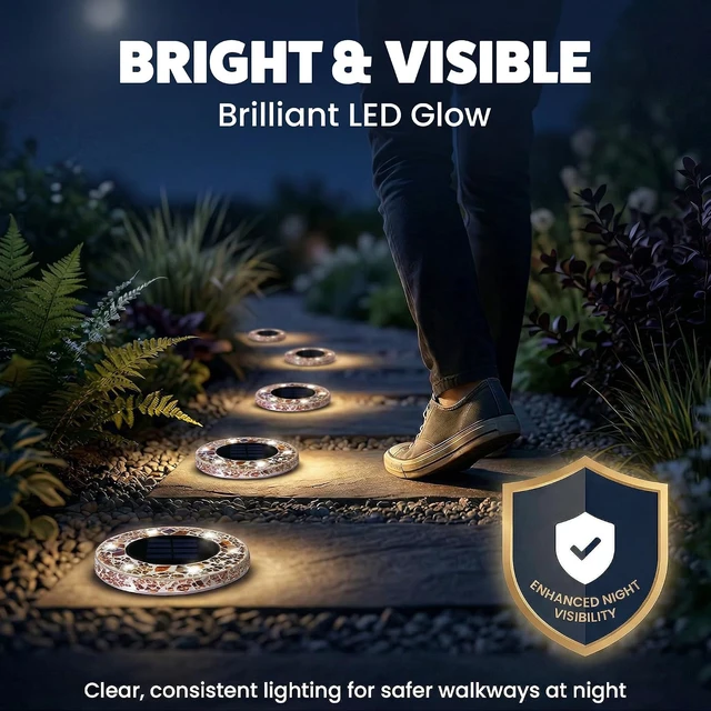 Alt view image 4 of 7 - Bell+Howell 4 Pk Mosaic Solar Lights Outdoor LED Disk Pathway Lights, Taupe