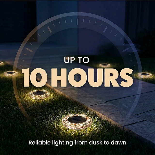 Alt view image 6 of 7 - Bell+Howell 4 Pk Mosaic Solar Lights Outdoor LED Disk Pathway Lights, Taupe