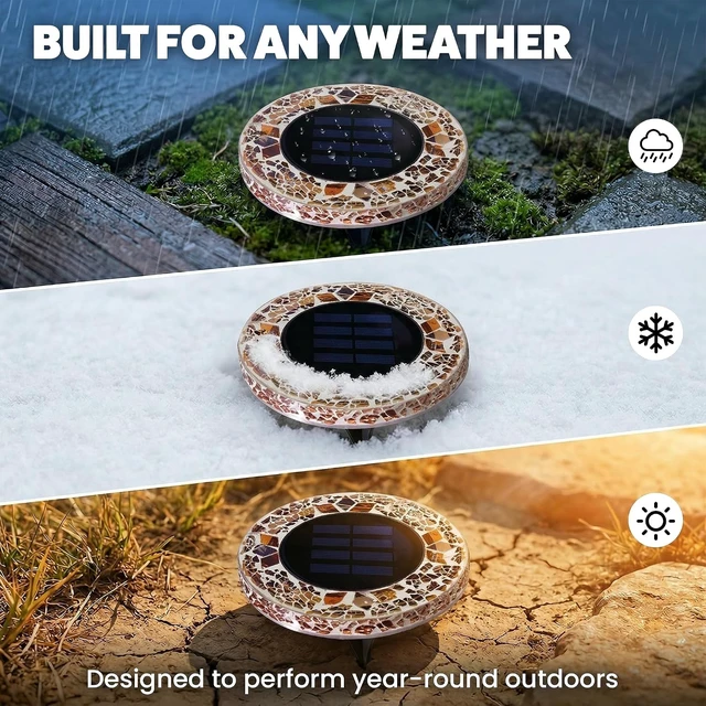 Alt view image 7 of 7 - Bell+Howell 4 Pk Mosaic Solar Lights Outdoor LED Disk Pathway Lights, Taupe