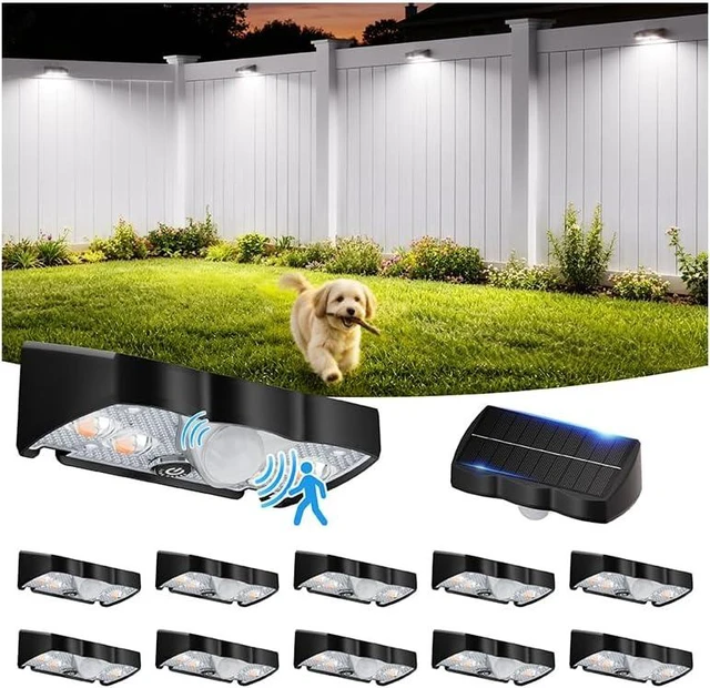 Main image of VOLISUN Motion Sensor Solar Fence Lights Outdoor 12 Pack, IP65 Waterproof, 3 Modes (High/Low/Steady-On) Dusk to Dawn Backyard Lights, 6000K Cool White Motion Sensor Outdoor Lights for Garden Yard Deck
