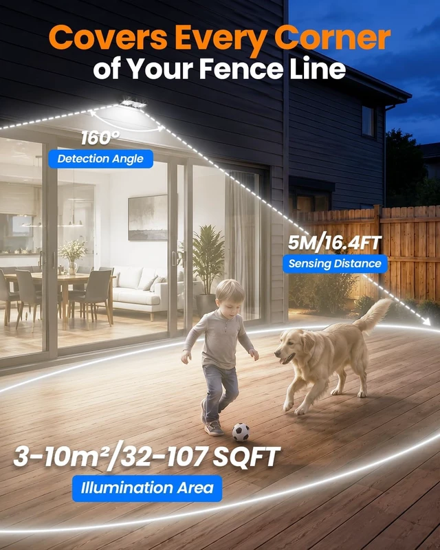 Alt view image 3 of 7 - VOLISUN Motion Sensor Solar Fence Lights Outdoor 12 Pack, IP65 Waterproof, 3 Modes (High/Low/Steady-On) Dusk to Dawn Backyard Lights, 6000K Cool White Motion Sensor Outdoor Lights for Garden Yard Deck