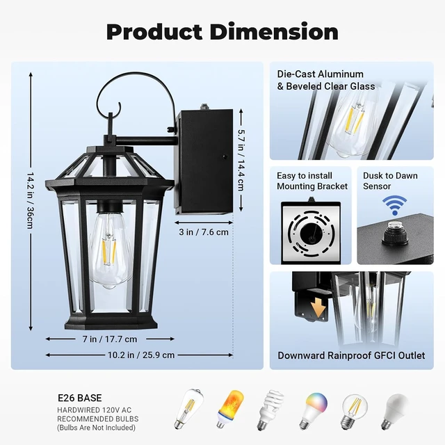 Alt view image 5 of 7 - Gleamz Black Dusk to Dawn Outdoor Light with GFCI Outlet, Aluminum