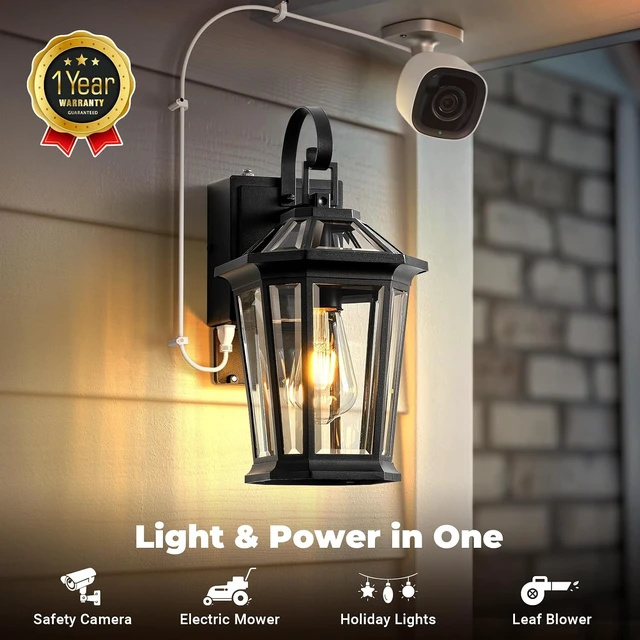 Alt view image 7 of 7 - Gleamz Black Dusk to Dawn Outdoor Light with GFCI Outlet, Aluminum