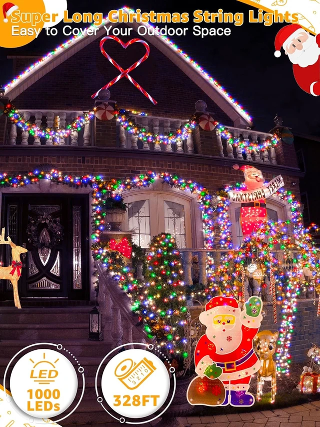 Alt view image 2 of 7 - BrightChristmas 328 FT 1000 LED Christmas Lights, Waterproof Outdoor String Lights with Remote and Timer, Christmas Tree Lights with 8 Modes Dimmable, Fairy Lights for Holiday Decor (Multicolor)