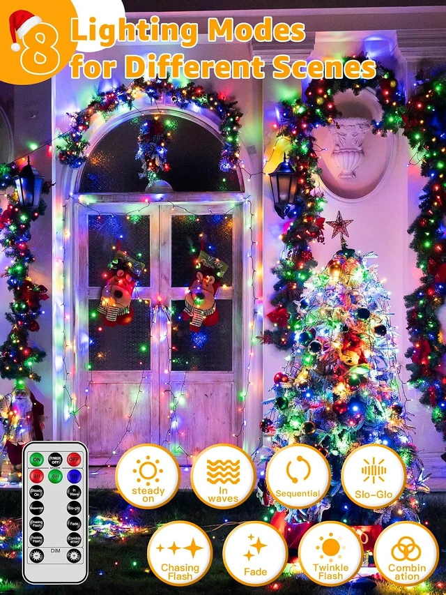 Alt view image 3 of 7 - BrightChristmas 328 FT 1000 LED Christmas Lights, Waterproof Outdoor String Lights with Remote and Timer, Christmas Tree Lights with 8 Modes Dimmable, Fairy Lights for Holiday Decor (Multicolor)