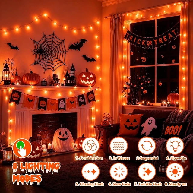 Alt view image 2 of 7 - QITONG Halloween String Lights,1000 LED 328ft Orange