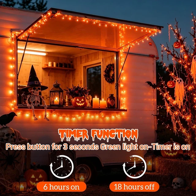Alt view image 4 of 7 - QITONG Halloween String Lights,1000 LED 328ft Orange