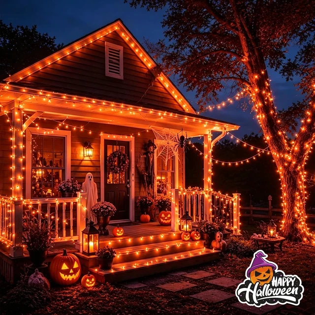 Alt view image 7 of 7 - QITONG Halloween String Lights,1000 LED 328ft Orange