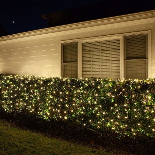Alt view image 4 of 7 - Wintergreen Lighting Set of 100 Warm White LED Net Lights - Christmas Outdoor Decorations, Green Wire (4 x 6 ft, 5mm Lights)