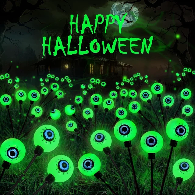 Main image of 8 Pack Halloween Decorations Outdoor 48 LED Green Solar Eyeball Lights