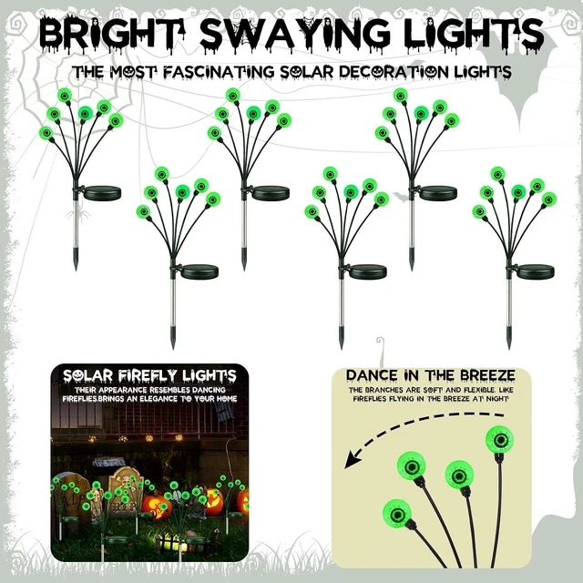 Alt view image 2 of 6 - 8 Pack Halloween Decorations Outdoor 48 LED Green Solar Eyeball Lights