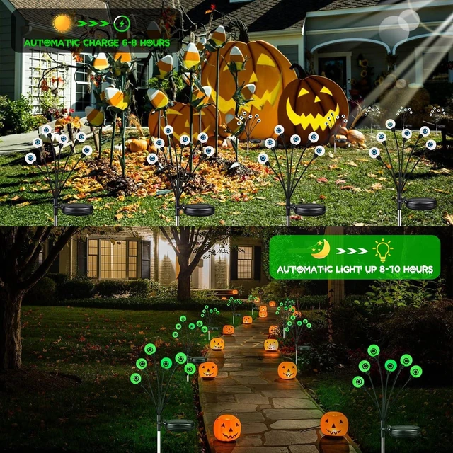 Alt view image 5 of 6 - 8 Pack Halloween Decorations Outdoor 48 LED Green Solar Eyeball Lights