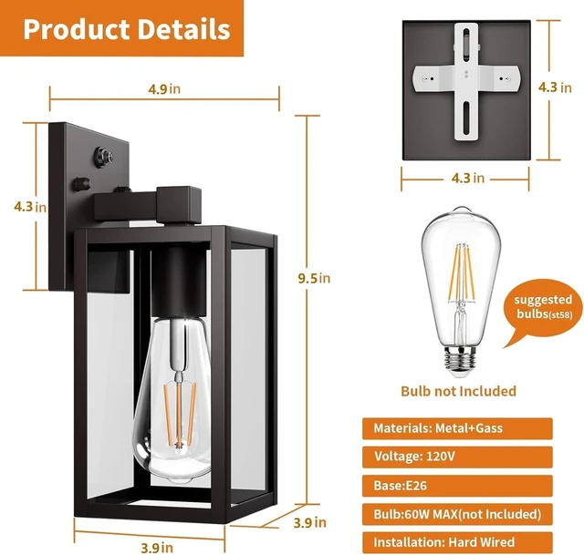Alt view image 2 of 7 - 4 Pack Dusk to Dawn Outdoor Lighting Fixtures, Black Sensor Exterior Lights Wall Mount, Waterproof Outdoor Porch Lights Fixtures Waterproof Wall Lantern Anti Rust Outside Lights for House
