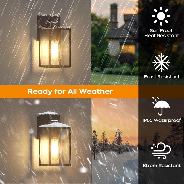 Alt view image 3 of 7 - 4 Pack Dusk to Dawn Outdoor Lighting Fixtures, Black Sensor Exterior Lights Wall Mount, Waterproof Outdoor Porch Lights Fixtures Waterproof Wall Lantern Anti Rust Outside Lights for House