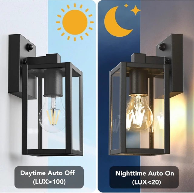 Alt view image 4 of 7 - 4 Pack Dusk to Dawn Outdoor Lighting Fixtures, Black Sensor Exterior Lights Wall Mount, Waterproof Outdoor Porch Lights Fixtures Waterproof Wall Lantern Anti Rust Outside Lights for House