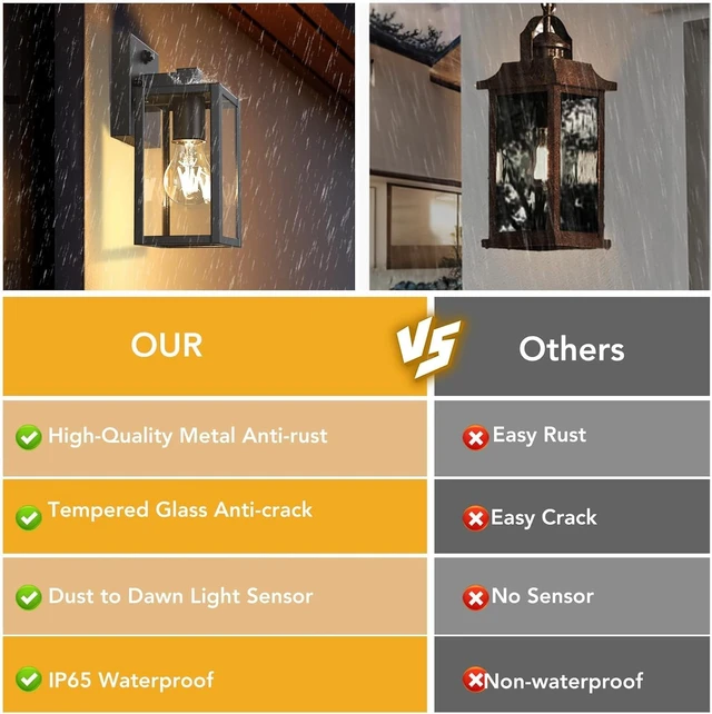 Alt view image 6 of 7 - 4 Pack Dusk to Dawn Outdoor Lighting Fixtures, Black Sensor Exterior Lights Wall Mount, Waterproof Outdoor Porch Lights Fixtures Waterproof Wall Lantern Anti Rust Outside Lights for House