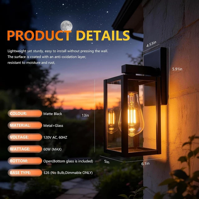 Alt view image 2 of 7 - Outdoor Wall Light Fixtures Anti-Rust Porch Lights Outdoor Waterproof Exterior Lighting Fixtures Front Door Wall Lantern for House