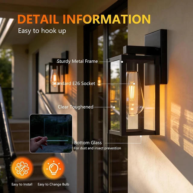 Alt view image 3 of 7 - Outdoor Wall Light Fixtures Anti-Rust Porch Lights Outdoor Waterproof Exterior Lighting Fixtures Front Door Wall Lantern for House