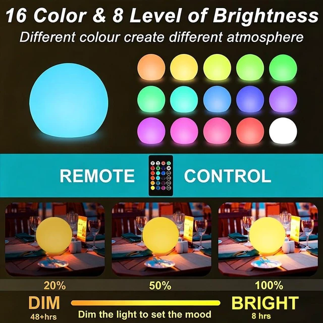 Alt view image 2 of 7 - 8-in Solar Globe Light Outdoor, Waterproof Solar Ball Light for Outside w/Remote, 16 RGB Color Changing Glowing Orb Lamp Landscape Lighting Mood Lamp w/Ground Stake for Garden Patio Yard Pathway Decor