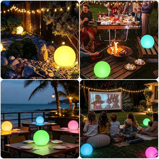 Alt view image 4 of 7 - 8-in Solar Globe Light Outdoor, Waterproof Solar Ball Light for Outside w/Remote, 16 RGB Color Changing Glowing Orb Lamp Landscape Lighting Mood Lamp w/Ground Stake for Garden Patio Yard Pathway Decor