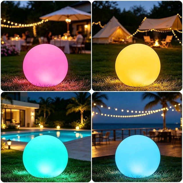 Alt view image 3 of 7 - 8-in Solar Globe Light Outdoor, Waterproof Solar Ball Light for Outside w/Remote, 16 RGB Color Changing Glowing Orb Lamp Landscape Lighting Mood Lamp w/Ground Stake for Garden Patio Yard Pathway Decor