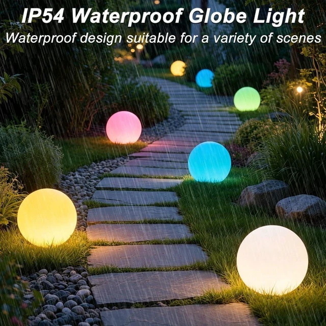 Alt view image 7 of 7 - 8-in Solar Globe Light Outdoor, Waterproof Solar Ball Light for Outside w/Remote, 16 RGB Color Changing Glowing Orb Lamp Landscape Lighting Mood Lamp w/Ground Stake for Garden Patio Yard Pathway Decor