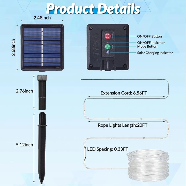 Alt view image 5 of 6 - Total 104FT 240LED Solar Rope Lights Outdoor Waterproof, Warm White